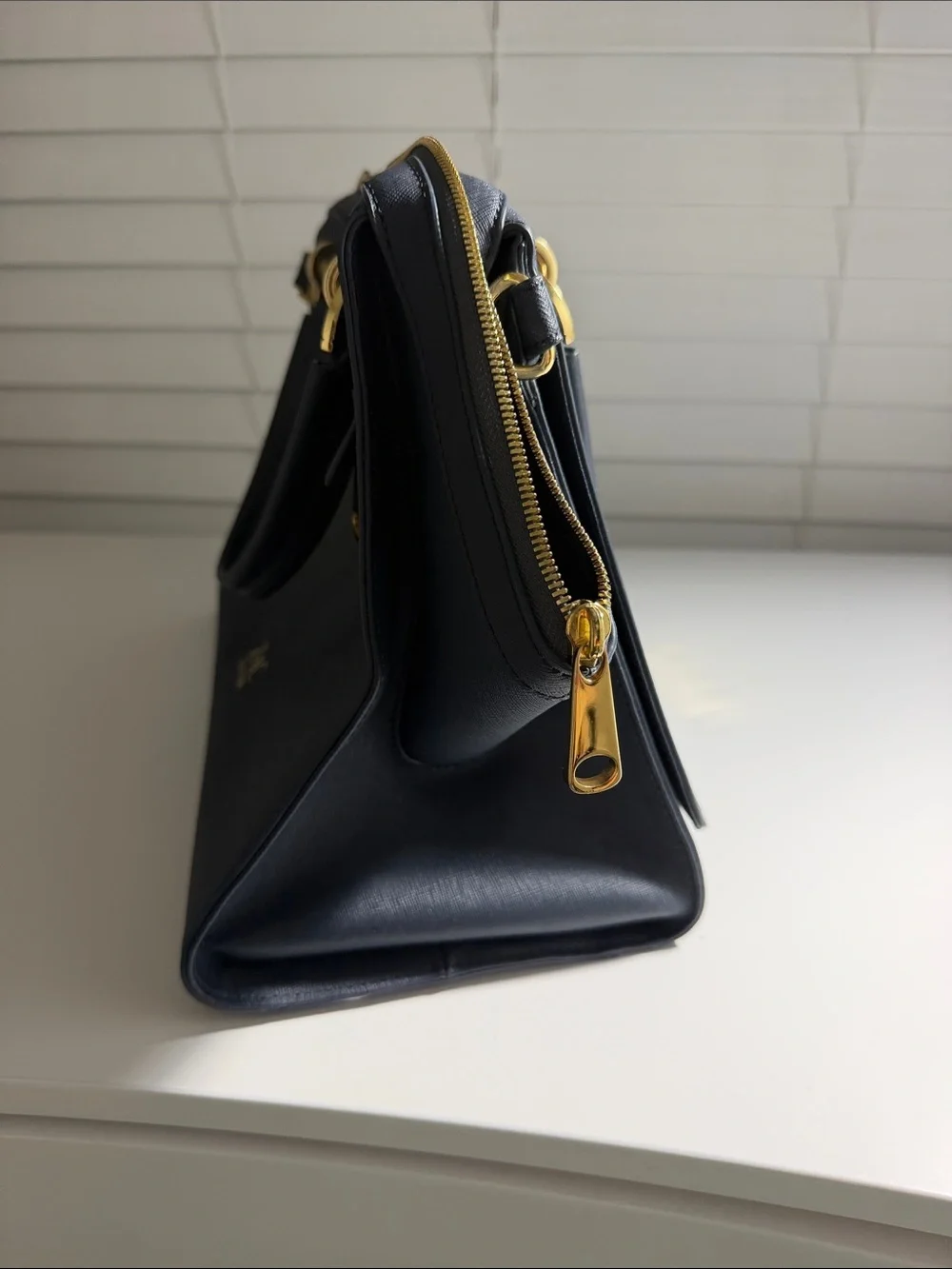 Zac Posen Slate Blue Satchel with Gold Hardware